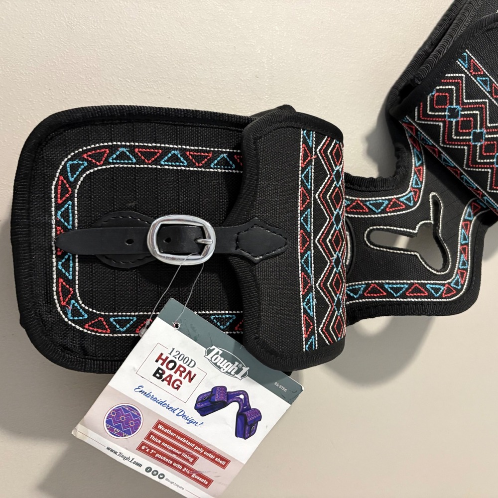Tough 1 1200D Horn Bag Embroidered Western‎ Saddle Trail Bag Black - Picture 11 of 12